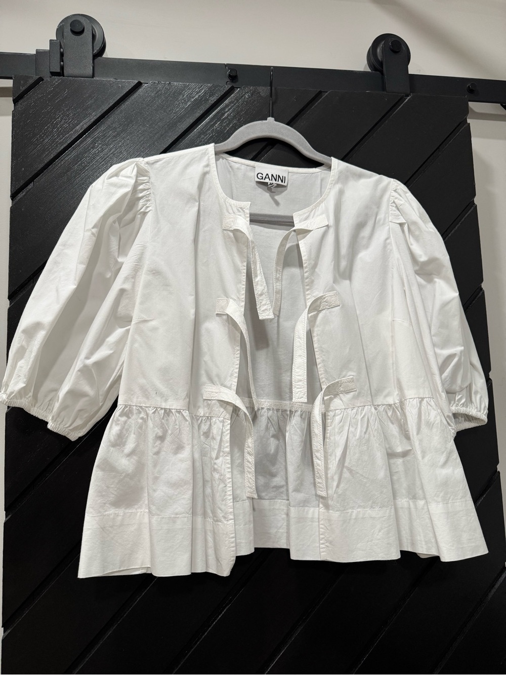Ganni White Cotton Peplum Tie-Front Jacket